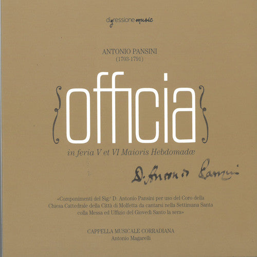 Pansini / Cappella Musicale Corradiana: Officia / in Feria V Et Vi Maioris Hebdomadae { CD }