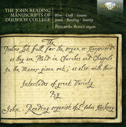 Riccardo Bonci: John Reading Manuscripts of Dulwich College  { CD }